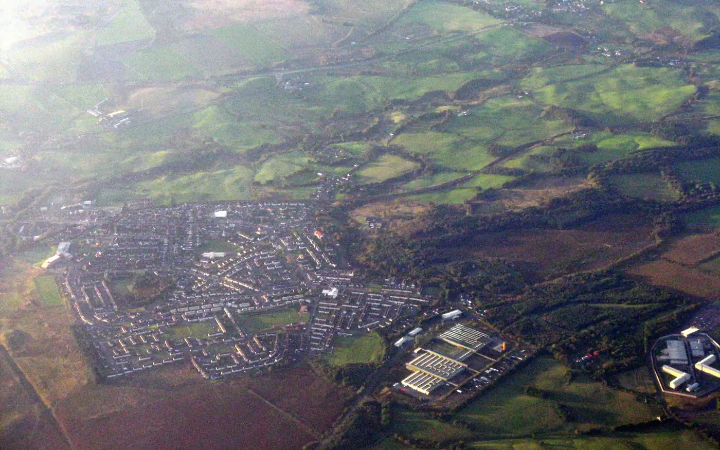 Shotts and the surrounding Lanarkshire countryside from the air